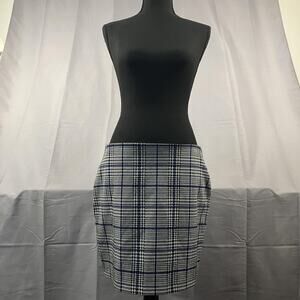 Express Skirt Womens Medium Blue Black White Plaid Houndstooth Pull On Career